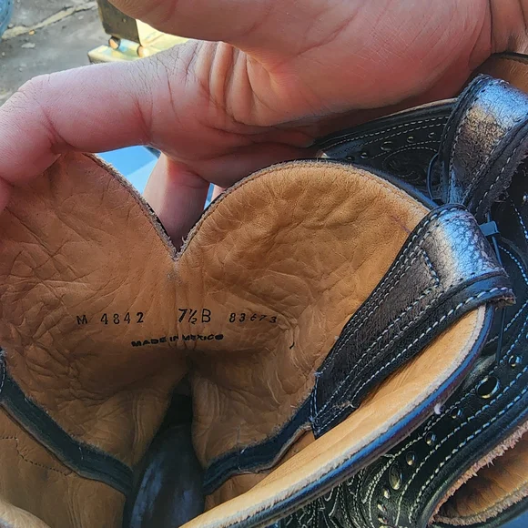 Lucchese Tan and Dark Brown Leather Western Boot Interior - Picture 3 of 9